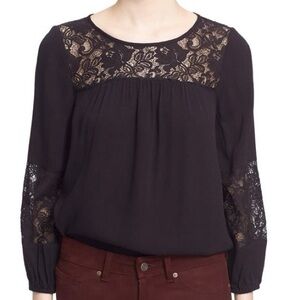Joie Coastal Black Floral Lace Blouse